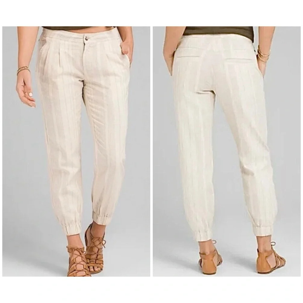 PrAna Kickin It Jogger. Hemp Organic Cotton Striped. Size 14